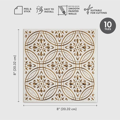 Peel and Stick Metal Tiles, Pastel Painted Gold, 10-Pack | 8 x 8 in tile size; Covers up to 4.44 sq ft; Aluminum; Water-resistant surface; For kitchens, ceilings, DIY projects
