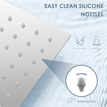 10 Inch Rain Shower Head Brushed Nickel - All Metal Stainless Steel 304, Ultra Thin Design, Modern Bathroom Square Rainfall Showerheads - Full Body Coverage Bath Shower