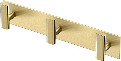 Gatco 1287B Elevate 3 Hook Triple Robe Hook, Wall Mounted Hook for Bathroom Towels & Robes, 11 Inch W, Brushed Brass