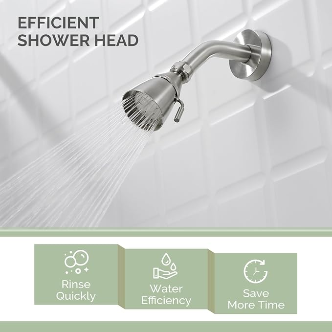 Angle Simple Shower Head High Flow, Brass Shower Sprayer, Brushed Nickel | High Pressure for Quick Rinsing, Swivel Joint & Adjustable Lever for Different Angle and Water Flow