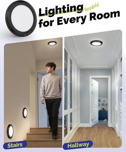 10000mAh Rechargeable Ceiling Light Black Waterproof Shower Lights | Wireless Motion Sensor Light Indoor 3000K/4000K/6000K Dimmable, Magnetic LED Lights with Remote No Wiring for Closet Bathroom