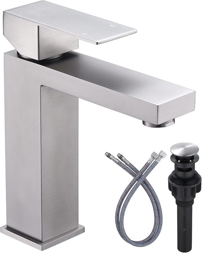 Brushed Nickel Bathroom Faucet ARCORA Modern Faucet for Bathroom Sink Single Hole Bathroom Faucet with cUPC Supply Lines and Pop Up Drain