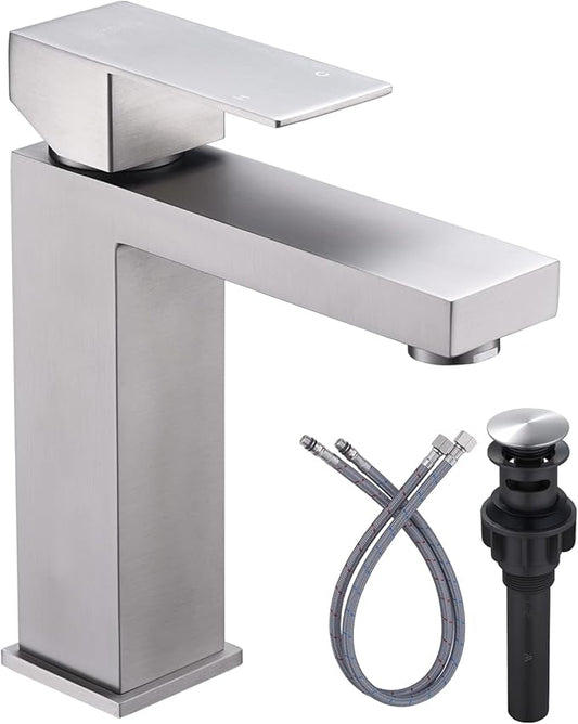 Brushed Nickel Bathroom Faucet ARCORA Modern Faucet for Bathroom Sink Single Hole Bathroom Faucet with cUPC Supply Lines and Pop Up Drain