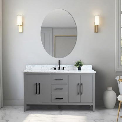 Vanity Art 60 inch Bathroom Vanity with Single Sink & Ceramic Top, Vanity Cabinet with Soft-Closing Doors, Drawers, Solid Wood Frame, Cashmere Gray, VA9060-SG-BN1