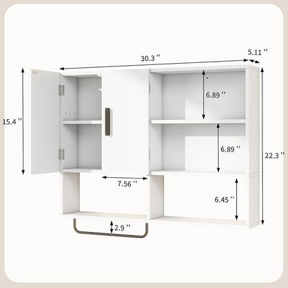 Bathroom Wall Cabinet, Medicine Cabinet with Towel Bar & 2 Doors, White