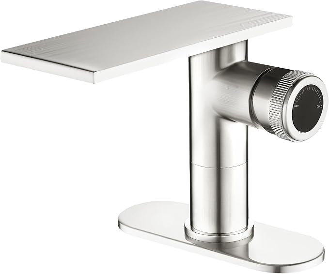 becola Modern Bathroom Sink Faucet， Brushed Nickel Vessel Sink Faucet，Single Hole Cold and Hot Basin Mixer Faucet for Bathroom Sink，Single Handle Vanity Faucet with Adjust Knobs and Deck Plate