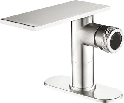 becola Modern Bathroom Sink Faucet， Brushed Nickel Vessel Sink Faucet，Single Hole Cold and Hot Basin Mixer Faucet for Bathroom Sink，Single Handle Vanity Faucet with Adjust Knobs and Deck Plate