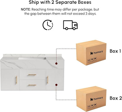 Bathroom Vanity with Sink, 39.3" Floating Bathroom Vanity Set, Modern Wall-Mounted Cabinet with Sintered Stone Countertop, Undermount Sink & White Finish, Easy to Clean