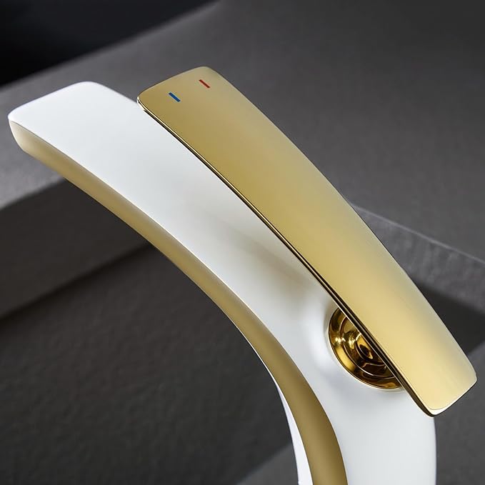 Single Handle Bathroom Faucets Brass Single Hole Faucet for Bathroom Sink Hot Cold White+Gold