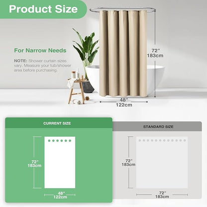 Stall Waffle Shower Curtain 256 GSM Heavy Fabric 48x72 Beige/Khaki | 48 Inch Wide, Thick Cloth, Weighted Hem, Water Repellent, Hotel Luxury Polyester Shower Curtain Set for Bathroom 8 Hooks