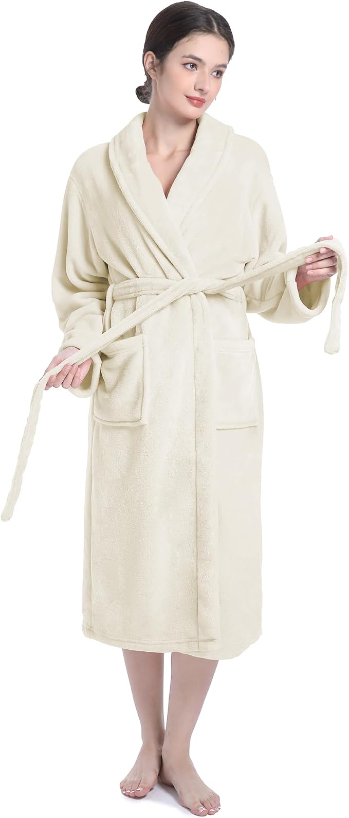 Fluffy Soft Robes for Women, Warm Fleece Womens Robe, Cozy Bathrobe | Plush Bathrobe for Women, Long Fuzzy Lightweight Bath Robe with Pockets for Shower Spa Hotel House Pool