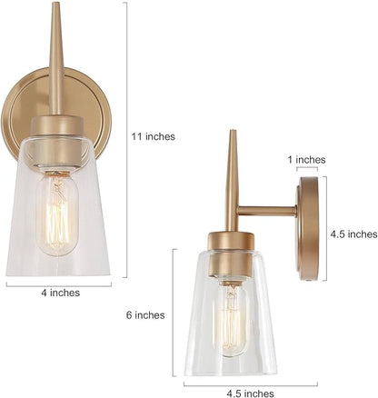 KSANA Gold Wall Sconce, 1-Light Bathroom Light Fixtures with Clear Glass Shade, Modern Sconce Light for Bathroom, Stairway, Living Room and Kitchen