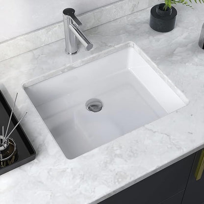DeerValley Rectangular Undermount Bathroom Sink,19.72"x15.59"x6.54" Modern Vessel Sink White Undermount Bathroom Sink Rectrangle Porcelain Ceramic Lavatory Vanity Vessel Sink with Overflow