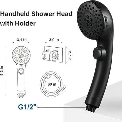 OFFO Handheld Shower Head with Shower Head Holder, 5 Mode Handheld Shower Head with On Off Switch for Water Saving, High Flow Powerful Boosting Showerheads with 60" PVC Hose, Matte Black