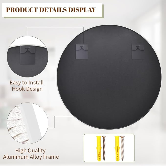 BEAUTYPEAK 30 Inch Round Mirror, Metal Frame Circle Mirror, White | Wall Mounted for Entryway, Bathroom, Vanity, Living Room