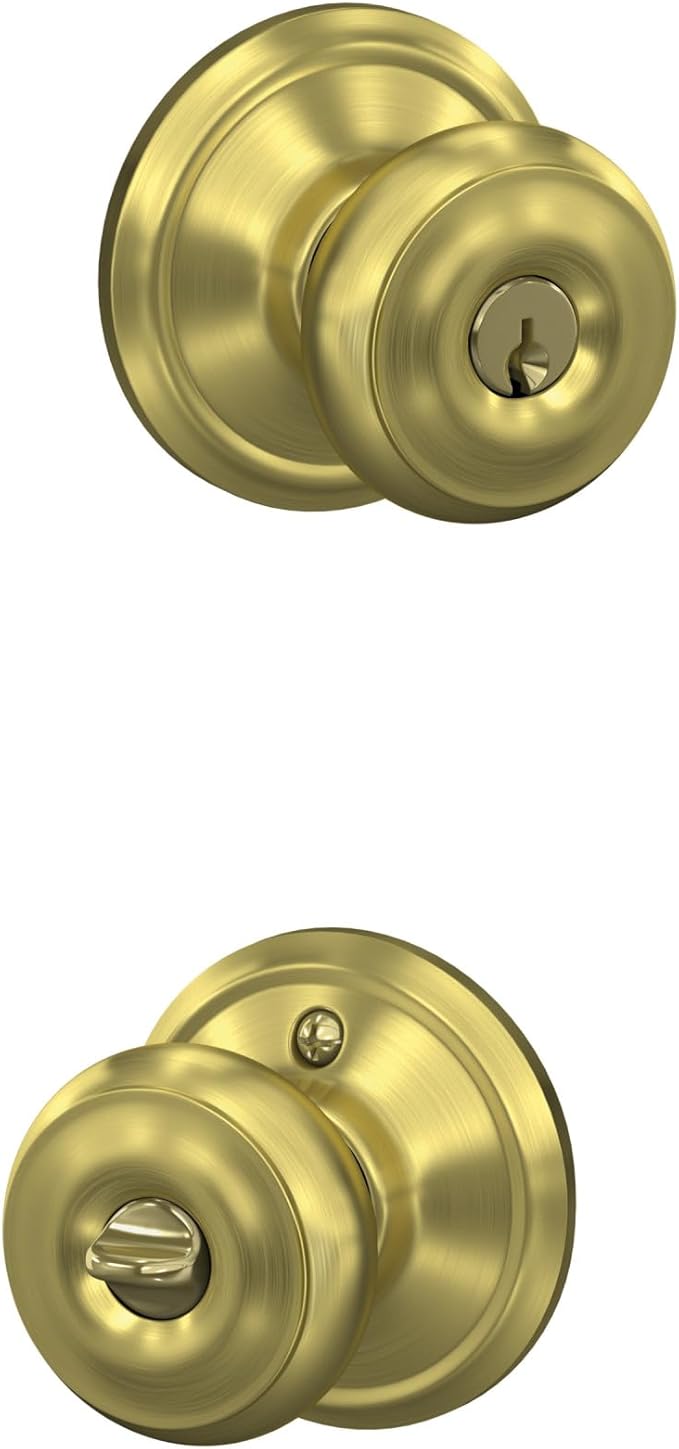 SCHLAGE F51A GEO 608 Georgian Knob Keyed Entry Lock, Satin Brass