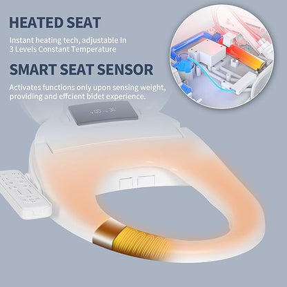 CCV Electric Bidet Toilet Seat Elongated, Warm Water Warm Air Drying, Heated Seat Bidet with Self-Cleaning Nozzle, Soft Closing Lid, Night Light,Temperature Adjustable