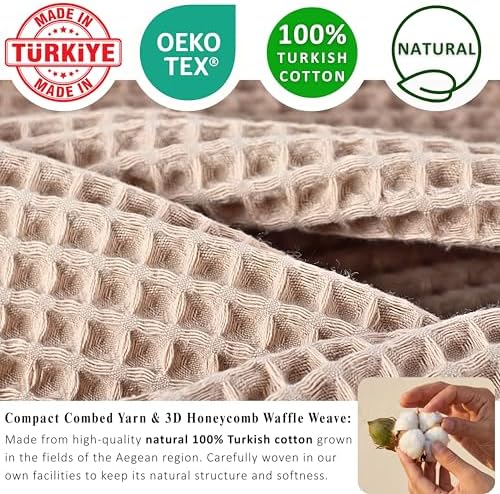 PÜSKÜL Natural 100% Turkish Cotton Waffle Towels Set of 4-Piece, Beige