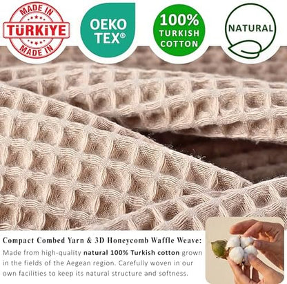 PÜSKÜL Natural 100% Turkish Cotton Waffle Towels Set of 4-Piece, Beige