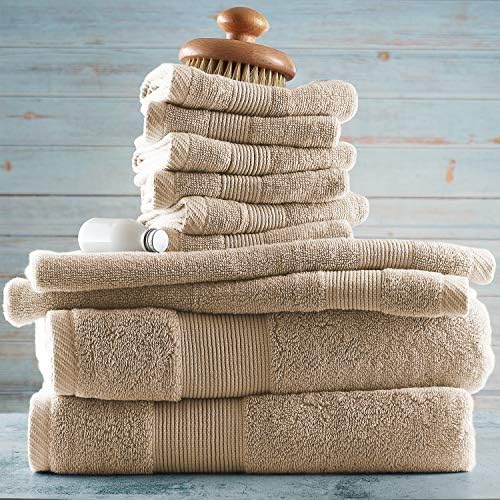Hearth & Harbor Bath Towels for Bathroom - 100% Ring Spun Cotton Luxury Bathroom Towels - Ultra Soft & Highly Absorbent, Bath Towels Set of 10 - Beige Cream