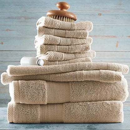 Hearth & Harbor Bath Towels for Bathroom - 100% Ring Spun Cotton Luxury Bathroom Towels - Ultra Soft & Highly Absorbent, Bath Towels Set of 10 - Beige Cream