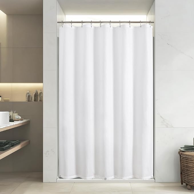 eachope Stall Waterproof Fabric Shower Curtain Liner,60x72 Inch White | 3 Heavy-Duty Magnets,Machine Washable,Durable Rustproof Grommets,Hotel Quality,Easy Care,Secure Fit for Bathroom