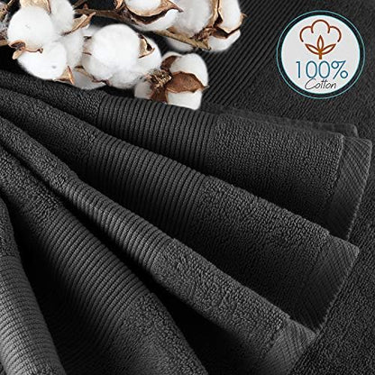 Hearth & Harbor Bath Towels for Bathroom - 100% Ring Spun Cotton Luxury Bathroom Towels - Ultra Soft & Highly Absorbent, Bath Towels Set of 6 - Black