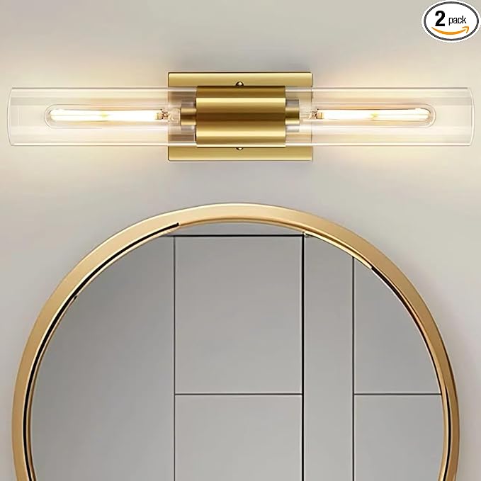 21" Brushed Gold Bathroom Light Fixtures Over Mirror,2-Light Gold Vanity Lights,Hardwired Vanity Lighting Fixtures Bathroom Lighting Fixtures Over Mirror for Bath Room E26 T10 Bulbs(Excluded)