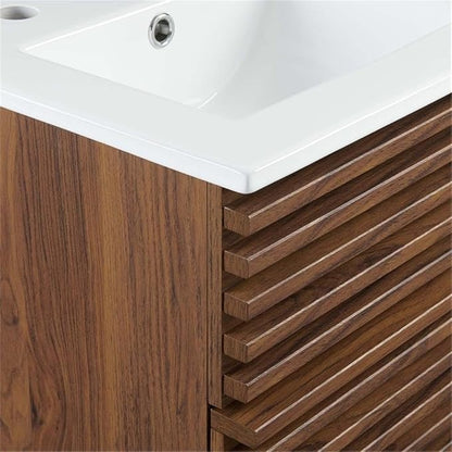 Modway Render 18" Wall-Mount Bathroom Vanity in Walnut White