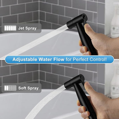Handheld Toilet Bidet Sprayer 2 Pack, Water Pressure Adjustable Sprayer with Hose and 7/8 "T-Valve, Jet Spray and Soft Spray, for Toilet, Bidet, Shower etc., Stainless Steel, Black