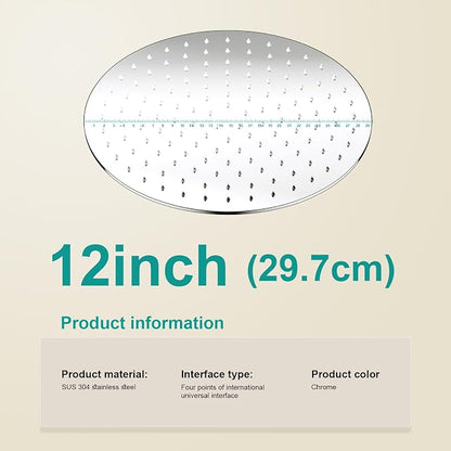 All Metal Rain Shower Head - Heavy Duty Stainless Steel, Easy Install, High Water Flow, Ultra-Thin Modern Design for Bathroom (Chrome, 12)