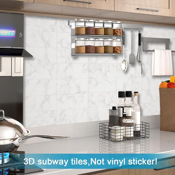 BeNice Peel and Stick Tile Backsplash Bathroom Cararra White 23pcs