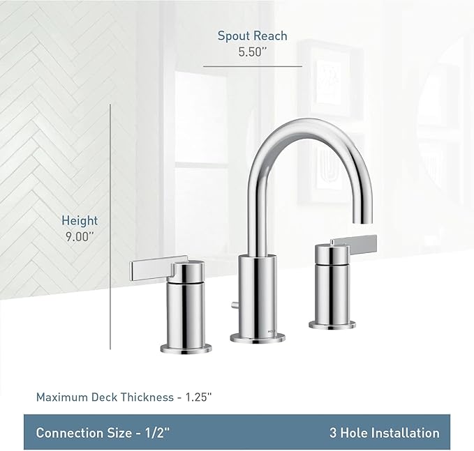 Moen T6222BL Cia 8-Inch Widespread 2-Handle High-Arc Bathroom Faucet Trim Kit with Optional Brushed Gold Finish Accents, Valve Required, Matte Black