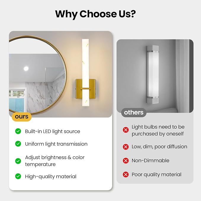 15 inch Gold Wall Sconces Hardwired LED Wall Sconces Set of Two Modern Bathroom Sconce 5CCT Dimmable Bathroom Vanity Light for Mirror Living Room Hallway