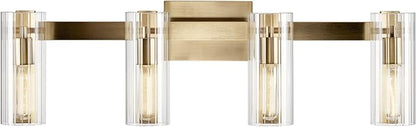 Kichler Jemsa 32" Vanity Light, 4-Light Modern Bathroom Light Fixture with Clear Fluted Glass in Champagne Bronze, for Bathroom or Powder Room, (9.75" H x 32" W), 55169CPZ