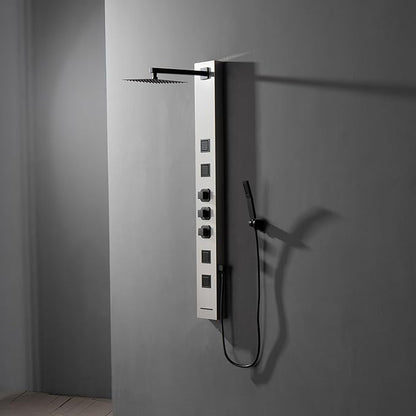 Homevacious Shower Panel Tower System,Stainless Steel Bathroom Stand Up Shower Kit,Wall-Mount Shower Panels with Rainfall Shower Head,4 Massage Body Jets,Tub Spout and Handheld Shower,Brushed Nickel