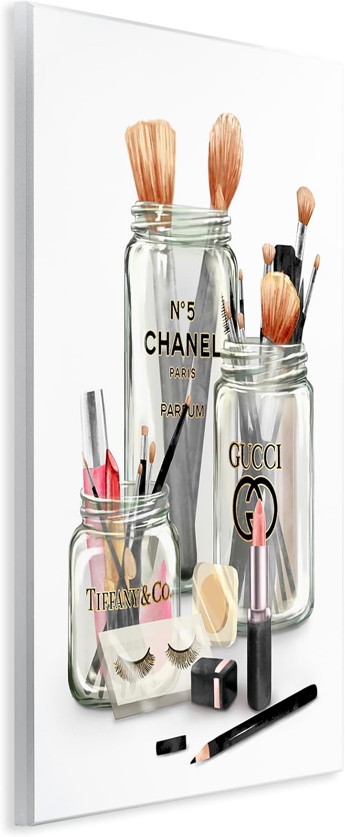 Glam Fashion Makeup in Jars, 10 x 15 Inch Mounted Print on Wall Plaque | Stupell Industries · By Ziwei Li · Ready to hang · Chic decor for bedroom · vanity · or dressing room · Made in USA