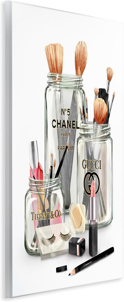 Glam Fashion Makeup in Jars, 10 x 15 Inch Mounted Print on Wall Plaque | Stupell Industries · By Ziwei Li · Ready to hang · Chic decor for bedroom · vanity · or dressing room · Made in USA