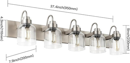 PRESDE 5 Light Bathroom Vanity Light Fixture Over Mirror Vintage Brushed Nickel Vanity Light for Bathroom with Bubble Glass Shades