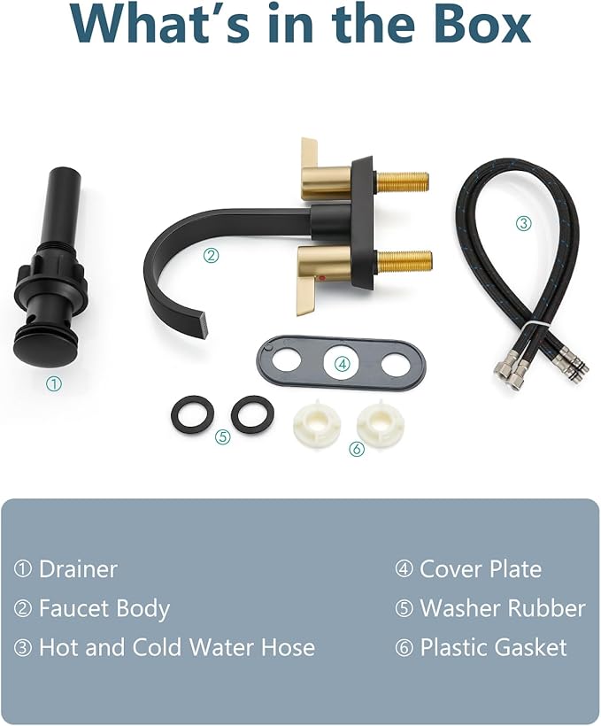Aolemi Bathroom Faucets for Sink 3 Hole,4 Inch Centerset Waterfall Faucet 2 Handle for Bathroom Sink with Pop-Up Drain and Supply Lines Matte Black and Brushed Gold