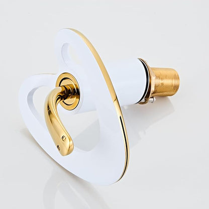 White Gold Waterfall Single Hole Vanity Sink 2 Tone Brass Unique Modern Bathroom Faucets, Luxury Elegant Hollow 1 Handle Faucet, Basin Tap for RV Bar Laundry with Pop up Drain, Sink Romodel