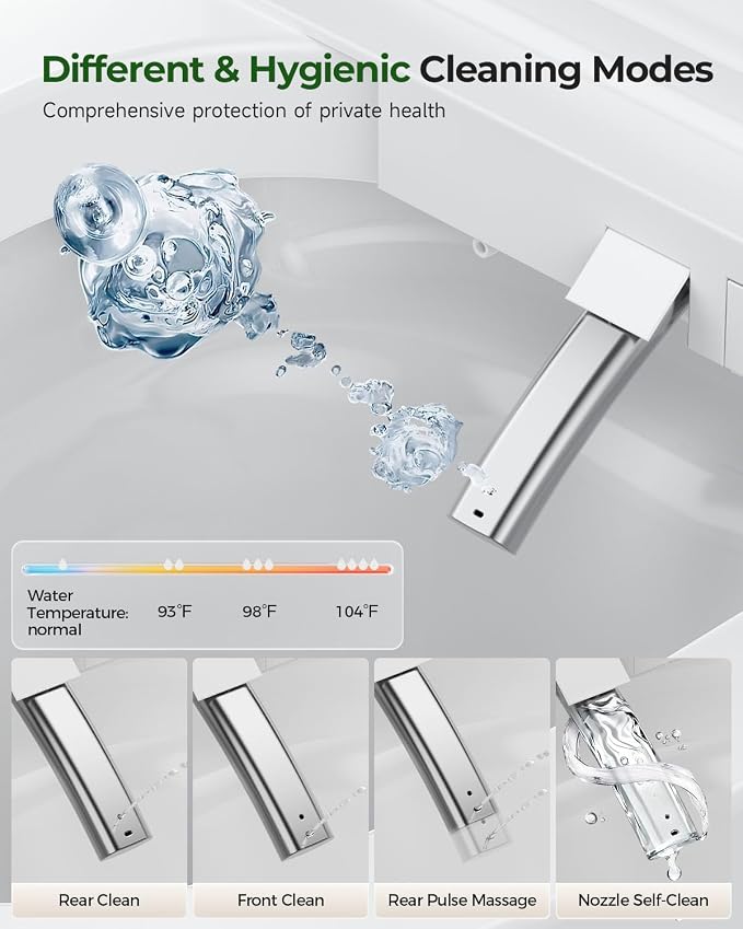 Nordic Smart Toilet with Built in, Auto Open Close Lid,Tankless One Piece Toilet, ADA Comfort Height, 1.28 GPF Auto Dual Flush, Heated Seat, Warm Air Dryer & Digital Display