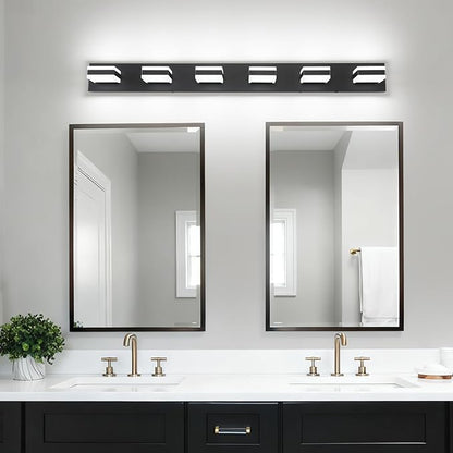 PRESDE 6-Light LED Bathroom Light Fixtures Over Mirror Matte Black Vanity Light for Bathroom Modern Bath Wall Lighting