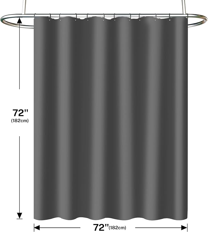 Grey Shower Curtain and Liner, 3 in 1 Shower Curtain Set with 12 Double Sided Shower Curtain Hooks, Cloth Shower Curtains for Bathroom,Waterproof, 72" W*72" H