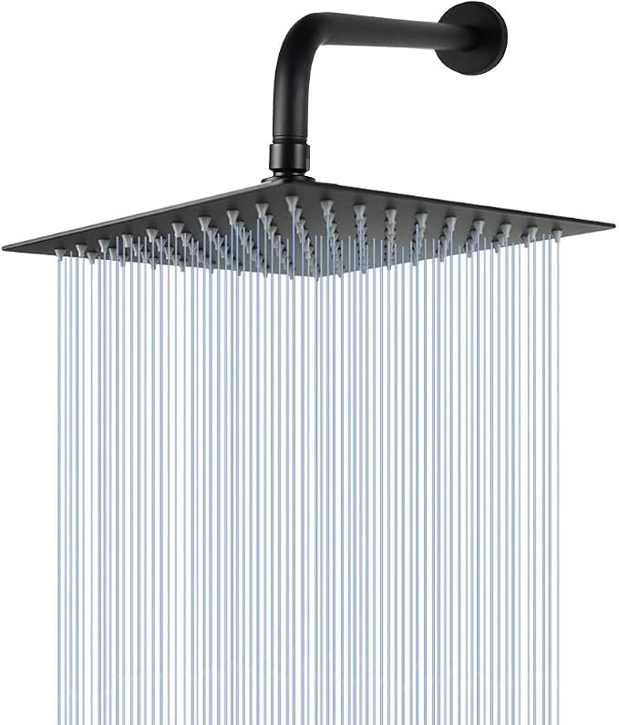 NearMoon Square Rain Shower Head With Extension Arm, Large Stainless Steel Rainfall Shower-Waterfall Full Body Coverage (8 Inch, Matte Black)