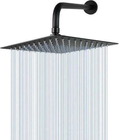 NearMoon Square Rain Shower Head With Extension Arm, Large Stainless Steel Rainfall Shower-Waterfall Full Body Coverage (8 Inch, Matte Black)