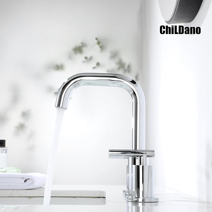ChiLDano Bathroom Faucet 3 Hole, 2 Handle Chrome Bathroom Sink Faucet | Chrome 3 Hole Sink Faucet with Sink Drain and Water Faucet Supply Hose, Polished Silver Bathroom Water Faucets CH3166CP