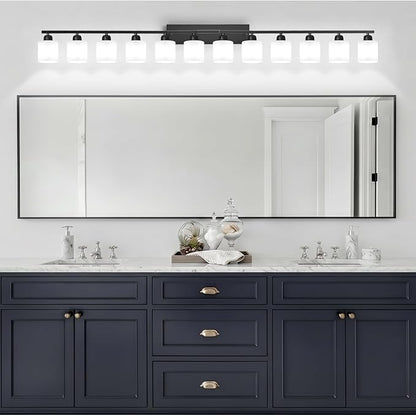 12 Light Black Vanity Lights for Giant Mirror, Bathroom Vanity Lights Over Mirror with Milky White Frosted Glass Shades,78.8 inch Bathroom Light Fixture for Mirrors, E26