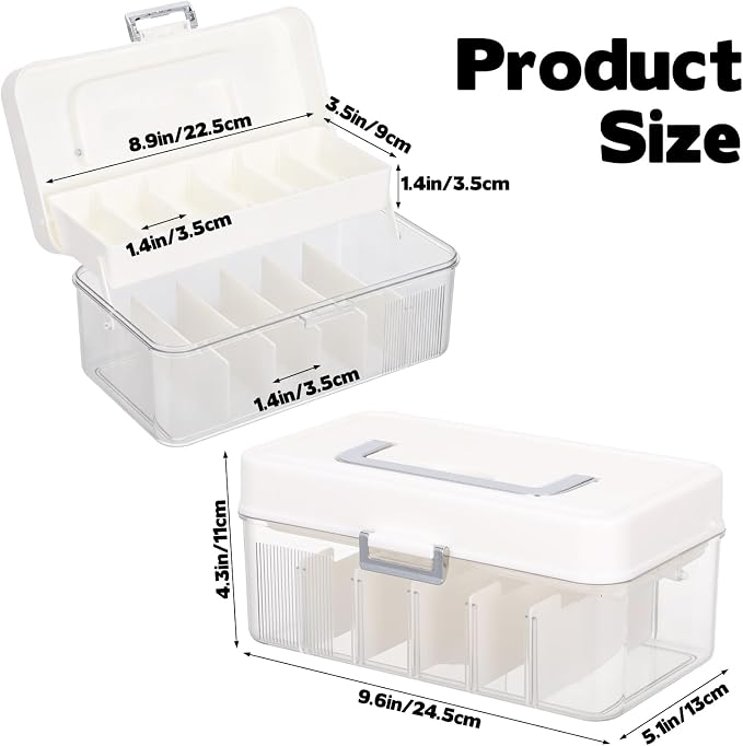 Rainmae 2 Tiers Bandage Organizer with Lid and Adjustable Dividers First Aid Tapes and Bandage Storage Container for Bathroom Medicine Cabinet, Home Office, USB Cables, Medical Elastic Wrap