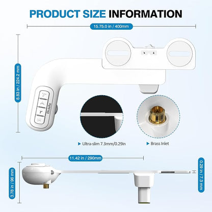 Non-Electric Bidet Attachment, Self-Clean Dual Nozzles, Adjustable Pressure | Ultra Slim Intuitive One-Touch, Retractable Nozzle Structure, Cold Water Rear & Feminine Washing Modes, Stainless Steel Iniet